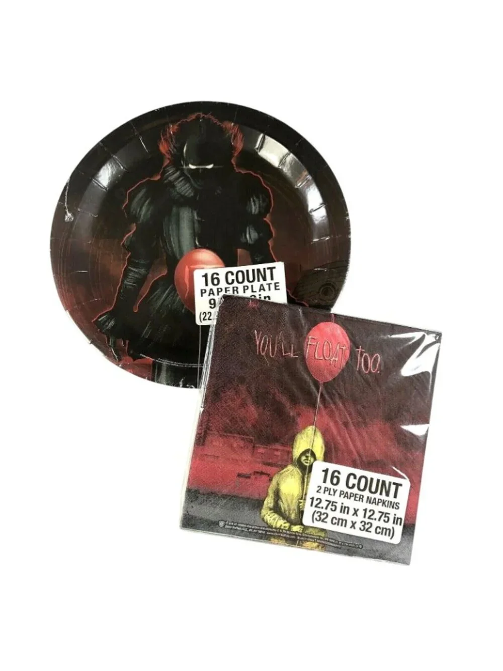 It Pennywise 32 Piece Party Pack Paper Plates Napkins Clown Horror Movie NEW
